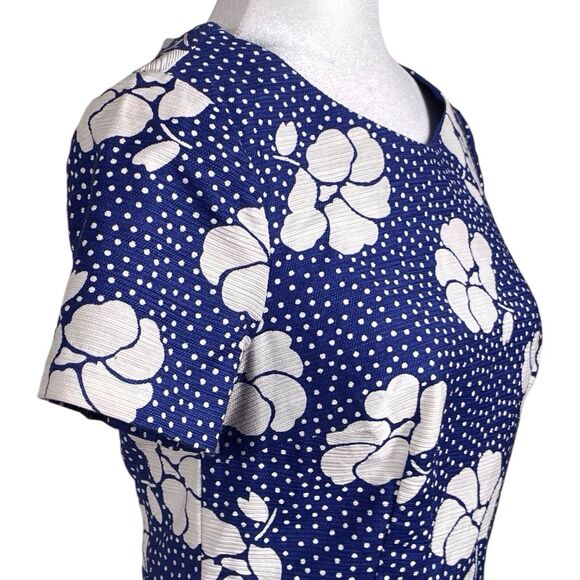 BODEN Sierra Textured Floral Polka Dot Dress Size 4 Blue White Short Sleeve EUC - Picture 8 of 16